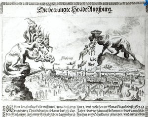 Die Stadt Augsburg gezwungen, die katholische Herrschaft 1629 zu akzeptieren (Gravur) von German School