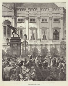 Der deutsche Kaiser und die Kaiserin erscheinen am Fenster des Schlosses Charlottenburg (Gravur) von German School