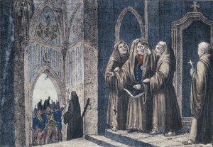 Die Mönche bedecken den König mit einem Tuch im Kloster Camenz von German School