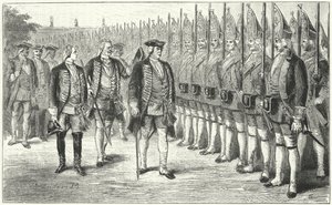 Die Potsdamer Riesengarde, Infanterieregiment von überdurchschnittlich großen Soldaten in der Armee von Friedrich Wilhelm I. von Preußen, 18. Jahrhundert von German School