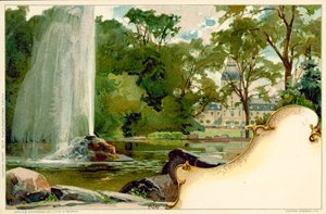 Der Schlossgarten und das Karlsruher Schloss in Karlsruhe, Deutschland (Farblithographie) von German School