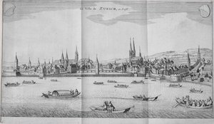 Die Stadt Zürich, Schweiz, aus Band II von Itinera Alpina von Johann Jacob Scheuchzeri, veröffentlicht 1706 von German School
