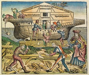 Der Bau der Arche Noah, veröffentlicht in der Nürnberger Chronik, 1493