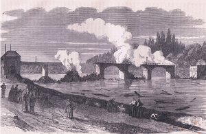 Die Verteidigung von Paris - die Brücke von Asnieres brennen, Cassells Geschichte des Krieges zwischen Frankreich und Deutschland, veröffentlicht von Cassell und Company Limited, ca. 1890