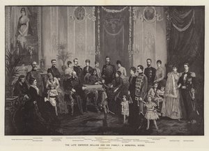 Der verstorbene Kaiser Wilhelm und seine Familie, eine Gedenkszene (Gravur) von German School