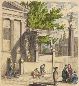 Der heilige Olivenbaum auf der Akropolis in Athen (kolorierte Gravur) von German School