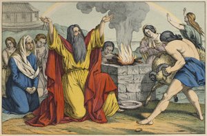 Das Opfer Noahs, Illustration aus dem Alten Testament, veröffentlicht von Jakob Ferdinand Schreiber, Esslingen (Farbstich)