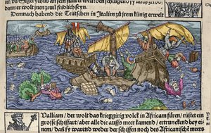 Das Schiffswrack. Gravur aus „Den Edlen Strenghen Besten Fromen“ von Johann Stumpff, Anfang des 16. Jahrhunderts