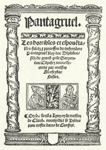Die Titelseite der ältesten bekannten Ausgabe von Pantagruel, einem Roman von François Rabelais (Stich) von German School