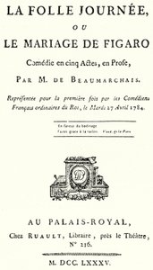 Titelseite des Stücks Die Hochzeit des Figaro von Pierre Beaumarchais, erstmals aufgeführt 1784 von German School