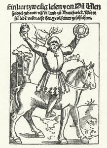Till Eulenspiegel mit Eule und Spiegel (Stich) von German School