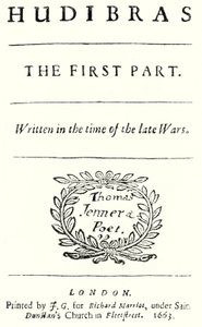 Titelseite des satirischen Gedichts Hudibras von dem englischen Dichter Samuel Butler, veröffentlicht 1663 (Stich) von German School