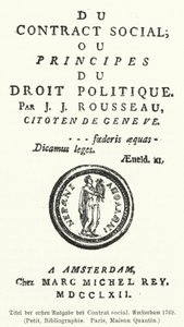 Titelseite der Erstausgabe von Der Gesellschaftsvertrag, von Jean-Jacques Rousseau von German School