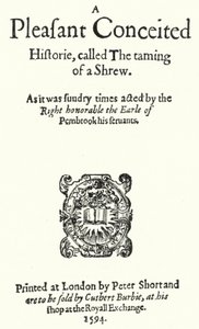 Titelseite der ersten Ausgabe der Shakespeare-Komödie Der Widerspenstigen Zähmung (Stich) von German School