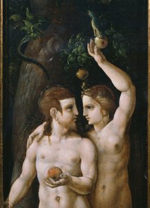 Triptychon der Schöpfung, Adam und Eva, linkes Panel (Detail) von German School