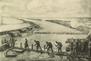 Truppen der Marines gehen über die Yser in Position von German School