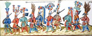 Türkische Janitscharen, aus einer Sammlung von Illustrationen zum Hof des osmanischen Sultans, um 1600