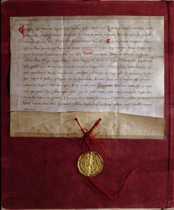 Verpflichtung des Kaisers Friedrich II. (1194-1250), König Ludwig IX. (1214-70) für den Siebten Kreuzzug 1246 mit Pferden, Waffen und Proviant zu versorgen von German School