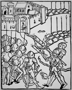 Gebrauch von Handfeuerwaffen im 15. Jahrhundert, Illustration aus dem 