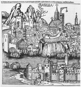 Ansicht von Basel, Illustration aus der Chronik von Nürnberg von Hartmann Schedel (1440-1514) 1493 von German School