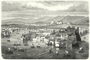 Blick auf das antike Athen vom Piräus (Gravur) von German School