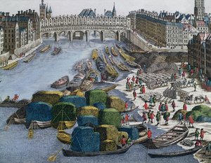Ansicht des Weizenhafens und der Pont au Change flussaufwärts von German School