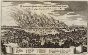 Ansicht der Stadt London und das schreckliche Feuer, das vier Tage lang brannte von German School