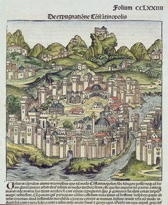 Ansicht der ummauerten Stadt Konstantinopel, aus der Nürnberger Chronik von Hartmann Schedel (1440-1514) 1493