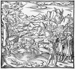 Wilhelm Tell, Illustration aus Cosmographie Universelle von Sebastien Munster (1488-1552) Basel, veröffentlicht 1559 von German School