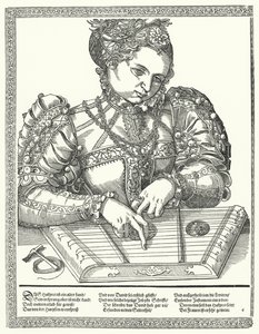 Frau, die eine Zither spielt (Gravur) von German School