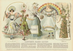 Frauenkostüme und Mode (Farblithografie) von German School