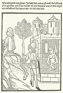 Holzschnitt, der eine Szene aus der Legende von Melusine darstellt von German School