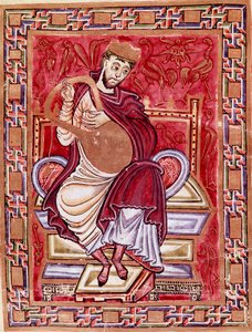 Darstellung von König David, der die Leier spielt. Miniatur aus dem Codex Egberti