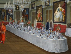 Das Esszimmer mit einer Reihe von Porträts der Habsburger Kaiser, Villa Lazarovich, Triest, Residenz von Maximilian von Habsburg (1832-1867) von Germano Prosdocimi