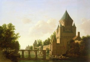 Abendansicht der Kleinen Houtpoort in Haarlem von Gerrit Adriaensz Berckheyde