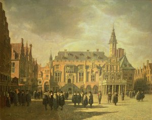 Ansicht des Rathauses auf dem Marktplatz von Haarlem von Gerrit Adriaensz Berckheyde