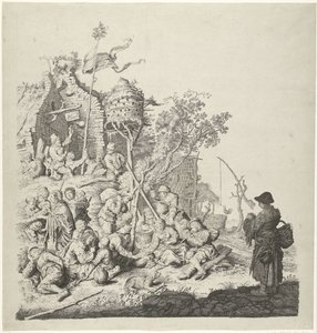 Gruppe Roma bei einem Gasthaus mit Taubenschlag von Gerrit Adriaensz. de Heer