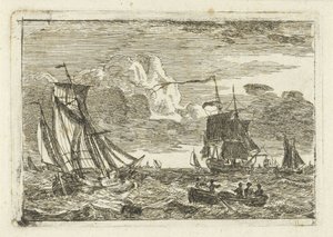 Verschiedene Segelschiffe und ein Beiboot auf See von Gerrit Groenewegen