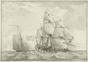 Kutter und ein Kriegsschiff von Gerrit Groenewegen