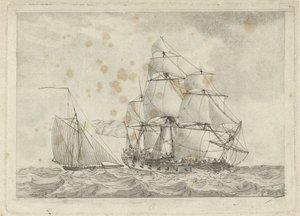 Kutter und ein Kriegsschiff von Gerrit Groenewegen