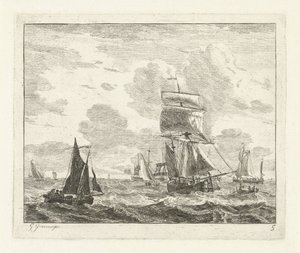 Segelschiffe auf unruhigem Wasser (Seelandschaften mit Schiffen)