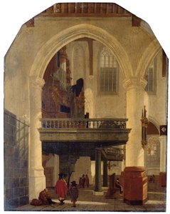 Das Westende der Oude Kerk, Delft, vom südlichen Seitenschiff nach Norden mit der Orgelempore von Gerrit Houckgeest