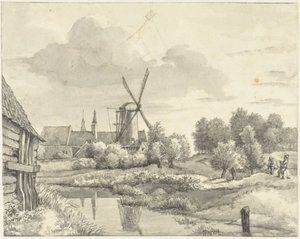 Zwei Jungen mit einem Drachen bei der Mauer von Haarlem