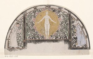 Ontwerp voor de omlijsting van een kalender voor 1901 met vrouwen und bloemen