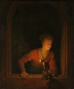 Mädchen mit einer Öllampe am Fenster, 1645-75