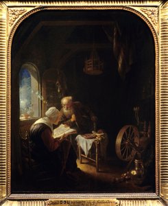 Die Bibel lesen oder Anne und Tobie - Gemälde von Gerard Dou (1613-1675)