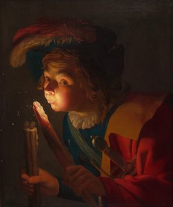 Ein Junge, der auf eine Feuerbrand bläst, 1621-1622