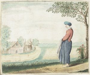 Bäuerin in einer Landschaft von Gesina ter Borch (signed by artist)
