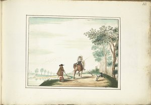 Herr und Dame zu Pferd und ein Fußgänger in einer Landschaft von Gesina ter Borch (signed by artist)