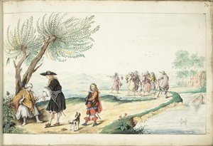 Roma-Frau liest einem Herrn die Hand (Moses?) von Gesina ter Borch (signed by artist)